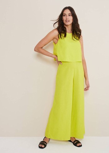 Phase Eight Aubrey Lime Linen Wide Leg Jumpsuit Light Green Canada | OUPVGE-508